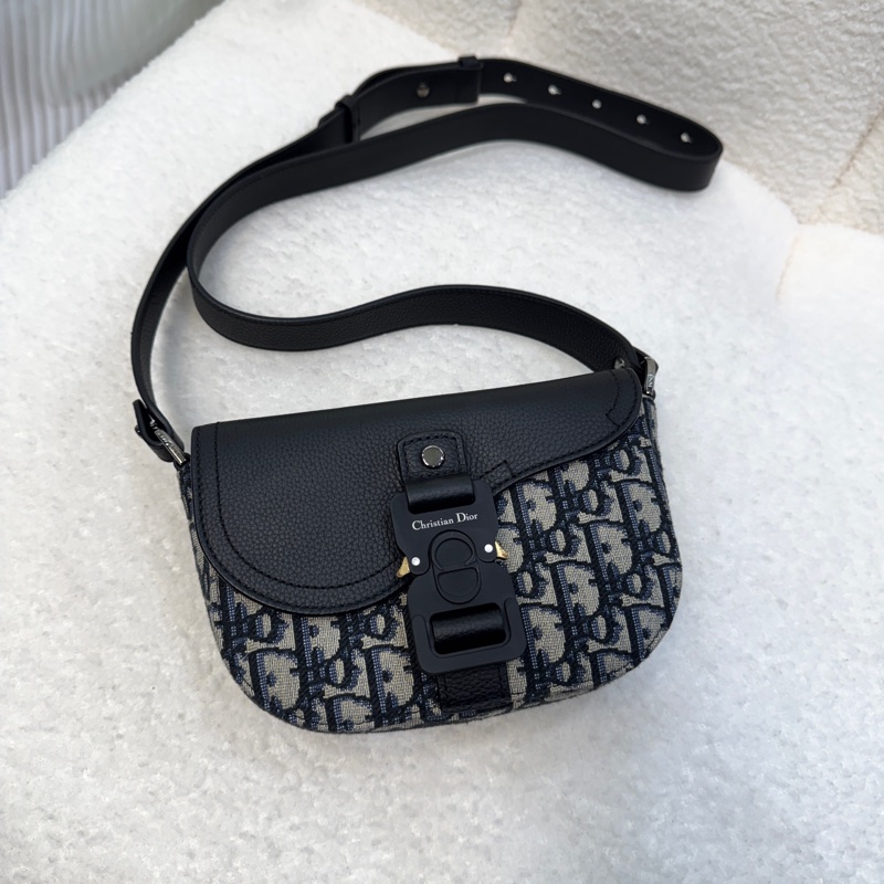 迪奧Saddle小包 Dior 深藍緹花拼黑牛皮迷你郵差包 斜背男包 2ADCA435YKS-6