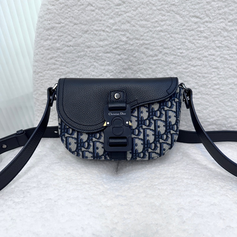 迪奧Saddle小包 Dior 深藍緹花拼黑牛皮迷你郵差包 斜背男包 2ADCA435YKS-7