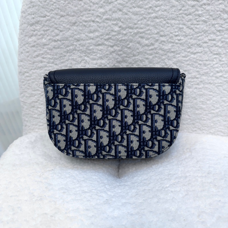 迪奧Saddle小包 Dior 深藍緹花拼黑牛皮迷你郵差包 斜背男包 2ADCA435YKS-8