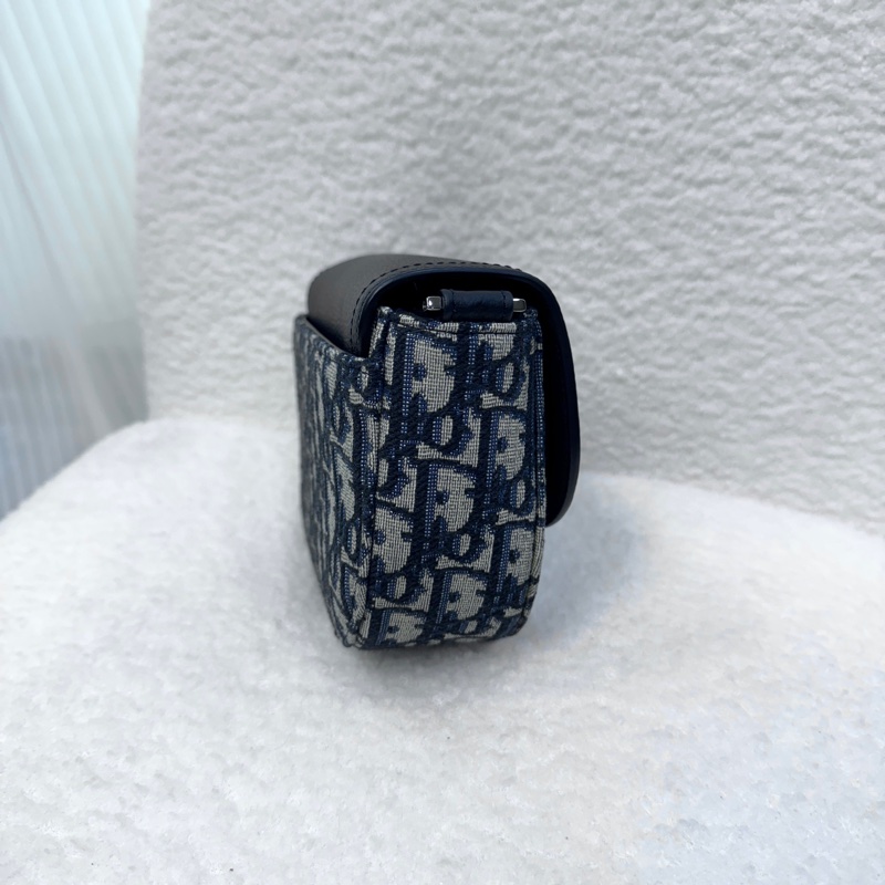 迪奧Saddle小包 Dior 深藍緹花拼黑牛皮迷你郵差包 斜背男包 2ADCA435YKS-9