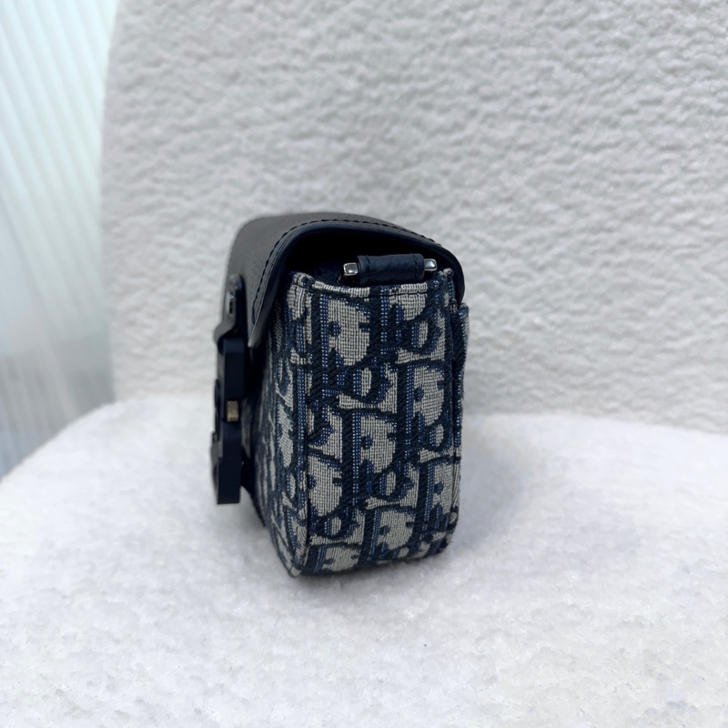 迪奧Saddle小包 Dior 深藍緹花拼黑牛皮迷你郵差包 斜背男包 2ADCA435YKS-10