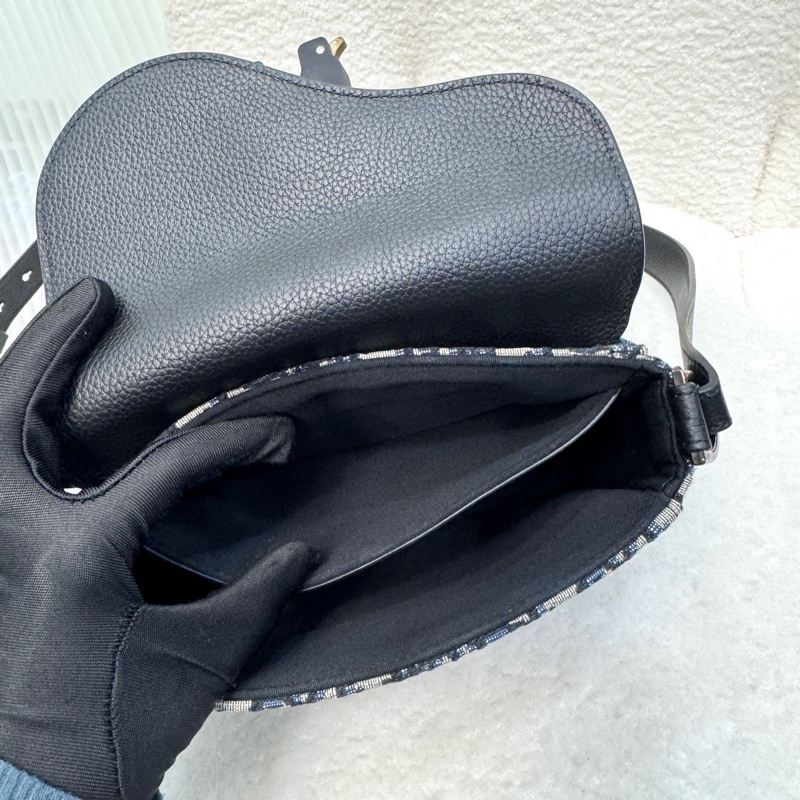 迪奧Saddle小包 Dior 深藍緹花拼黑牛皮迷你郵差包 斜背男包 2ADCA435YKS-13