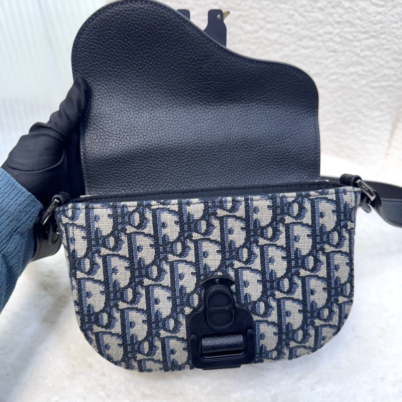 迪奧Saddle小包 Dior 深藍緹花拼黑牛皮迷你郵差包 斜背男包 2ADCA435YKS-16