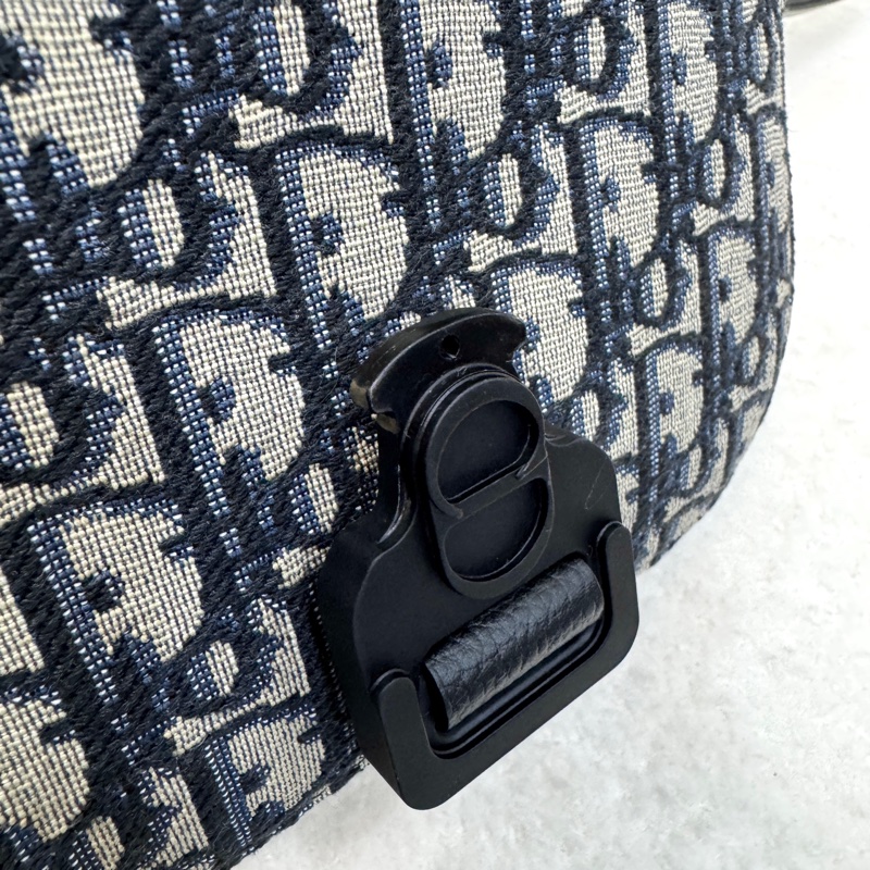 迪奧Saddle小包 Dior 深藍緹花拼黑牛皮迷你郵差包 斜背男包 2ADCA435YKS-22