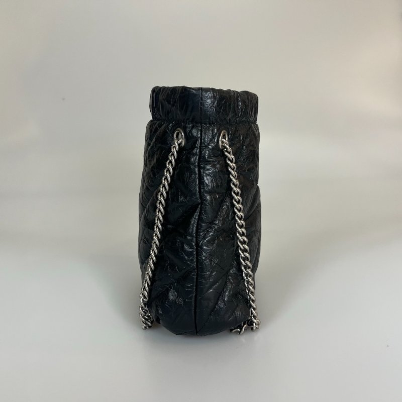 全新品 BALENCIAGA 黑揉製皮Crush銀鍊肩背包 XS-2