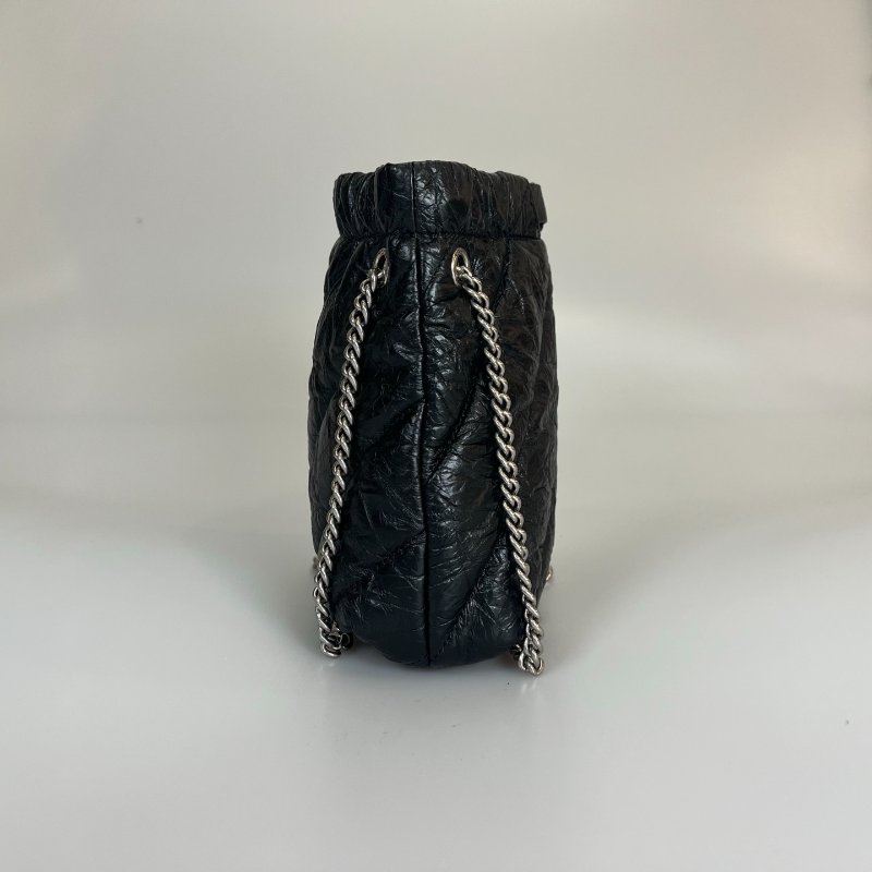 全新品 BALENCIAGA 黑揉製皮Crush銀鍊肩背包 XS-3