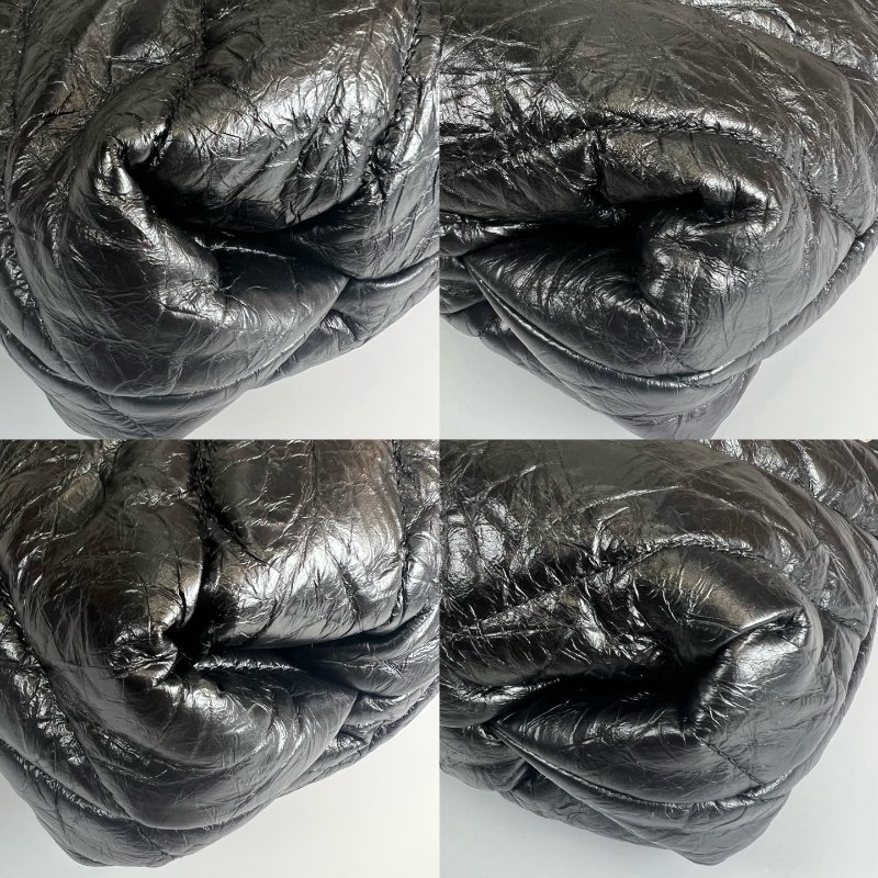 全新品 BALENCIAGA 黑揉製皮Crush銀鍊肩背包 XS-8