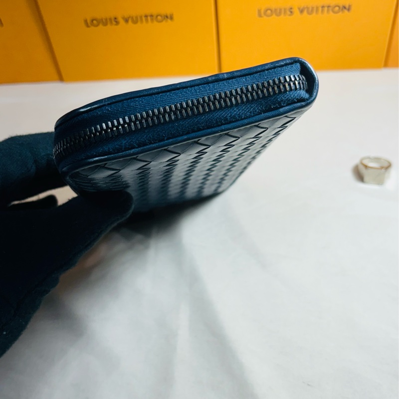 ✨近新閒置 超甜 BV bottega Veneta 質感深藍編織拉鏈8 卡零錢袋長夾 長錢包-5