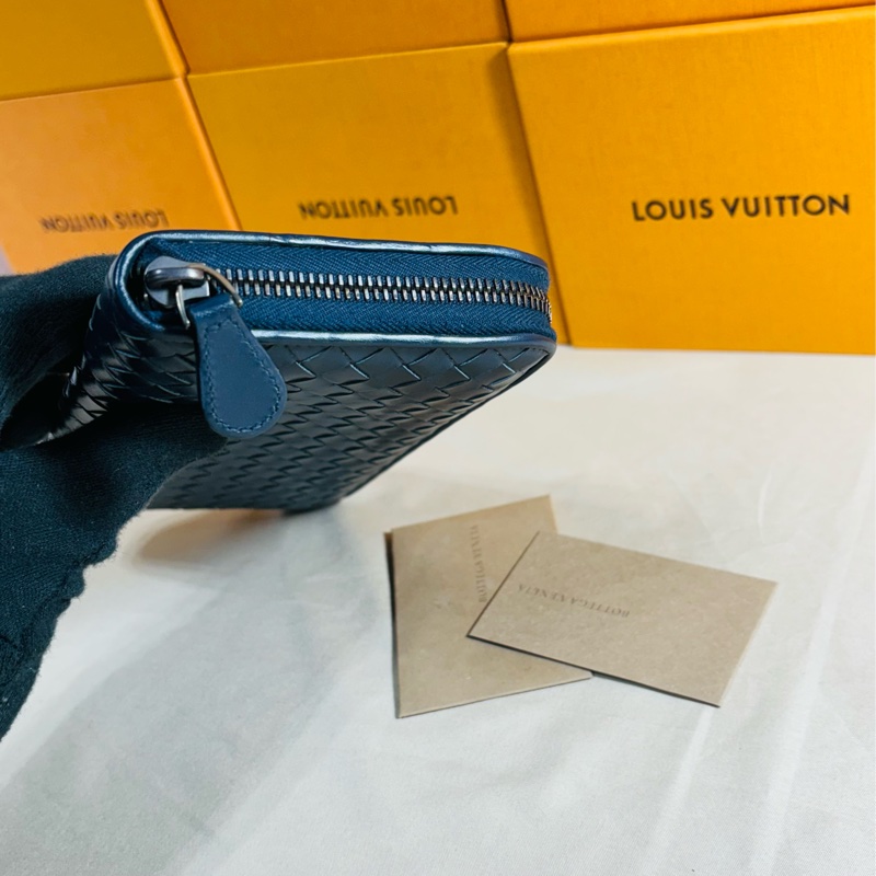 ✨近新閒置 超甜 BV bottega Veneta 質感深藍編織拉鏈8 卡零錢袋長夾 長錢包-7