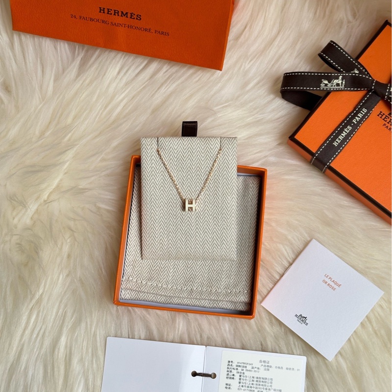 Hermes 愛馬仕mini pop 白色玫瑰金項鍊 全新-0