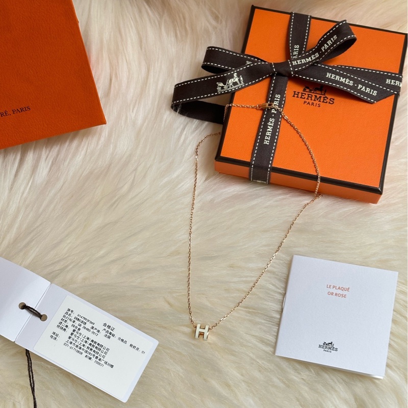 Hermes 愛馬仕mini pop 白色玫瑰金項鍊 全新-1