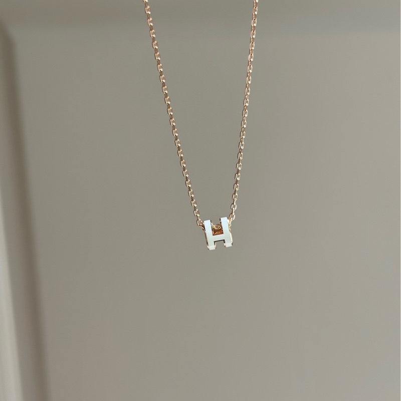 Hermes 愛馬仕mini pop 白色玫瑰金項鍊 全新-3