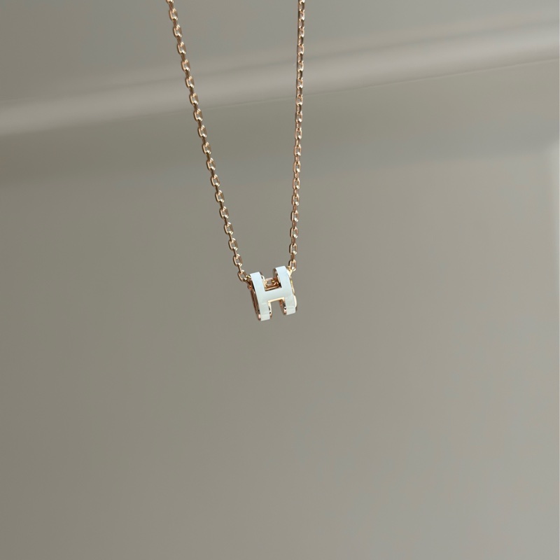 Hermes 愛馬仕mini pop 白色玫瑰金項鍊 全新-4