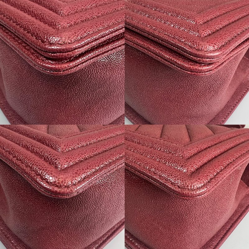 CHANEL BOY25酒紅荔枝V字紋側肩包-12