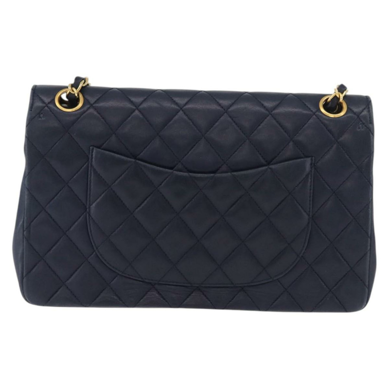 【日本直送】香奈兒 Matelasse 25 雙蓋鏈條包 羊皮 海軍藍 金 CC 標誌 正品 ka3835V-2