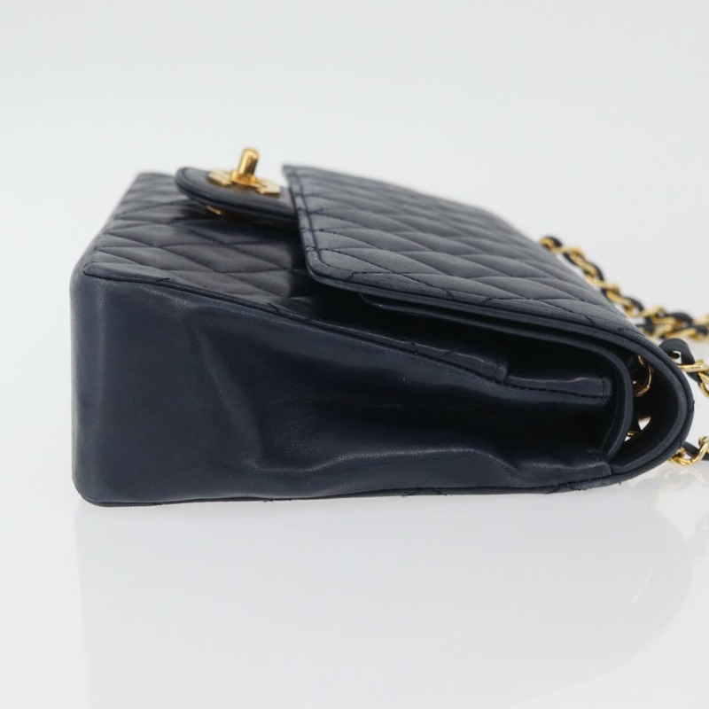 【日本直送】香奈兒 Matelasse 25 雙蓋鏈條包 羊皮 海軍藍 金 CC 標誌 正品 ka3835V-3