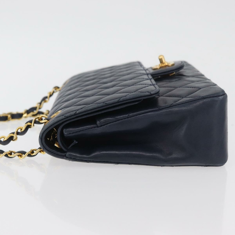 【日本直送】香奈兒 Matelasse 25 雙蓋鏈條包 羊皮 海軍藍 金 CC 標誌 正品 ka3835V-4