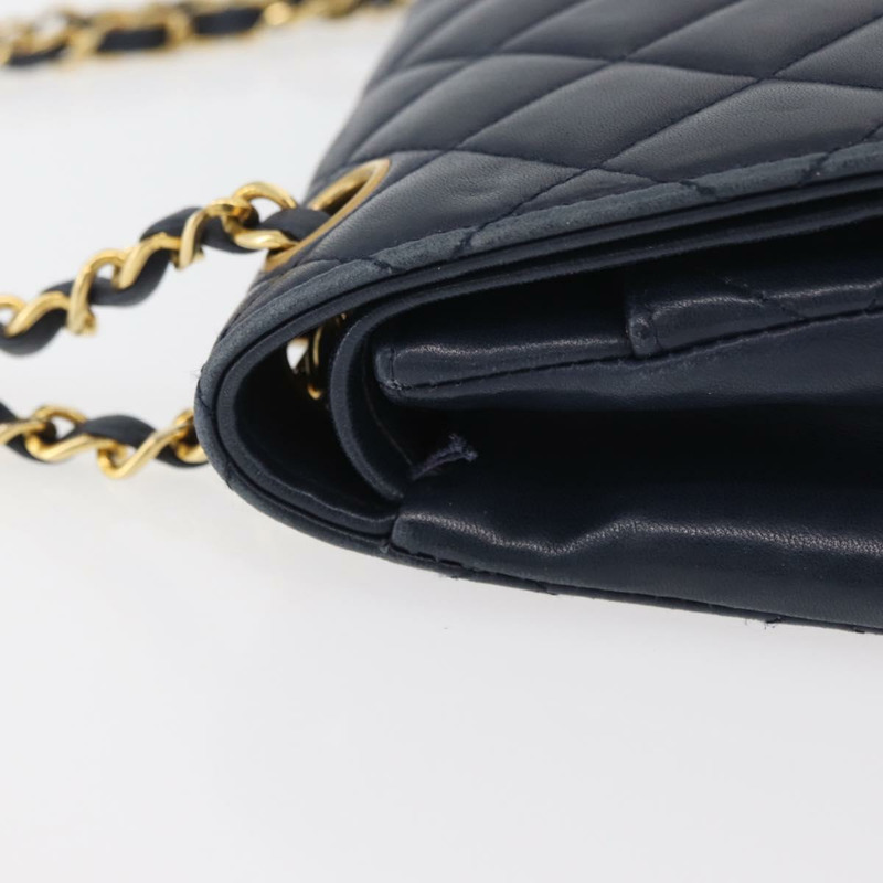 【日本直送】香奈兒 Matelasse 25 雙蓋鏈條包 羊皮 海軍藍 金 CC 標誌 正品 ka3835V-5