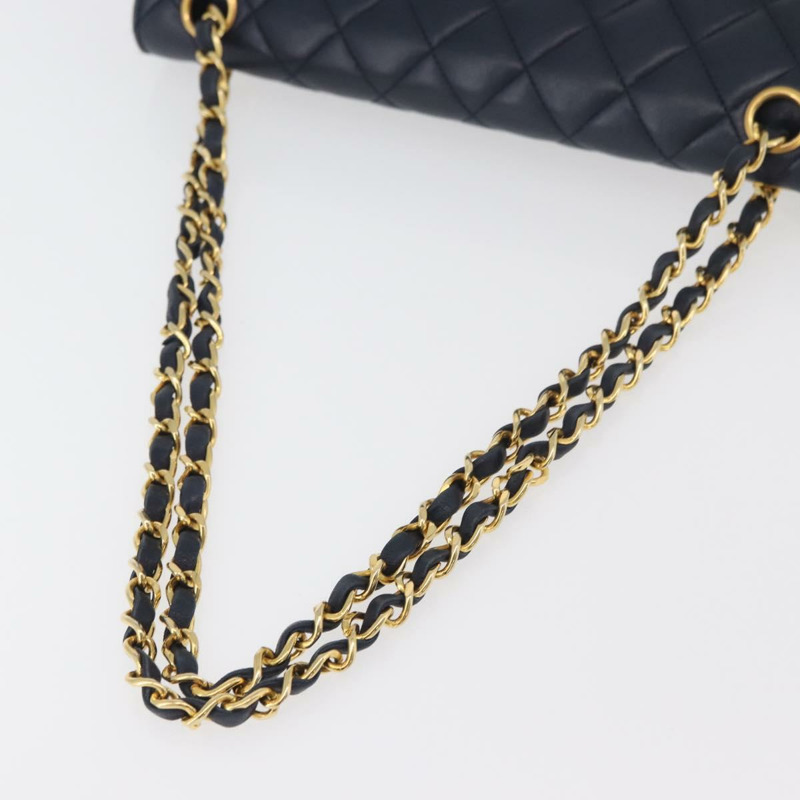 【日本直送】香奈兒 Matelasse 25 雙蓋鏈條包 羊皮 海軍藍 金 CC 標誌 正品 ka3835V-7