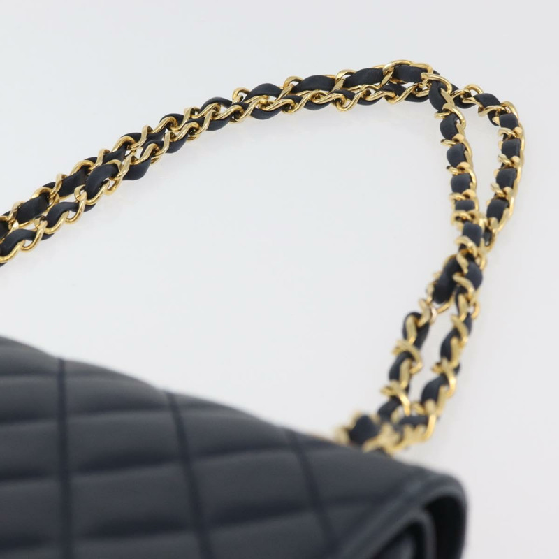 【日本直送】香奈兒 Matelasse 25 雙蓋鏈條包 羊皮 海軍藍 金 CC 標誌 正品 ka3835V-8