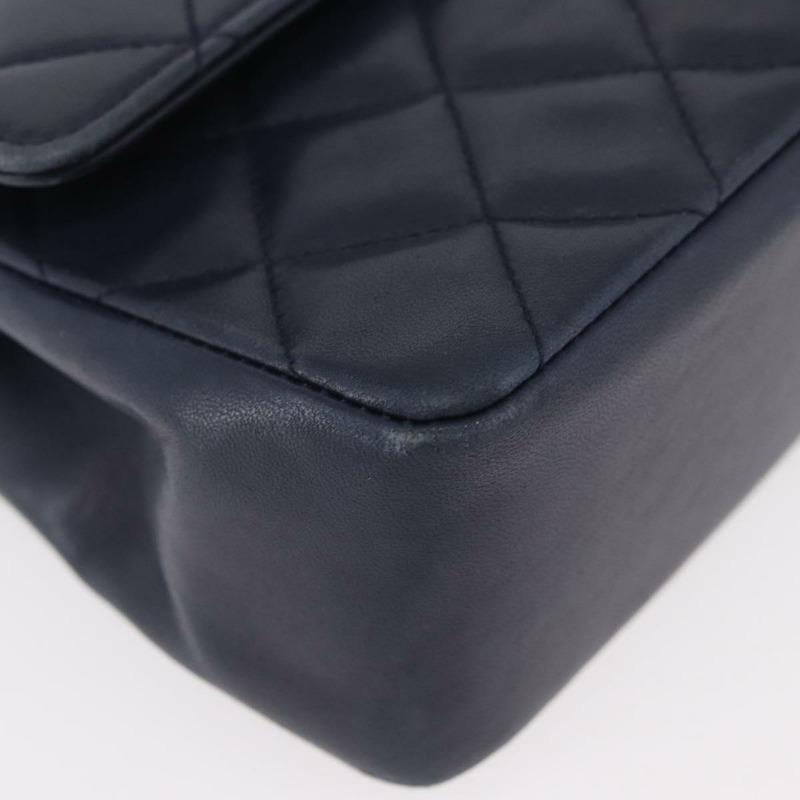 【日本直送】香奈兒 Matelasse 25 雙蓋鏈條包 羊皮 海軍藍 金 CC 標誌 正品 ka3835V-10