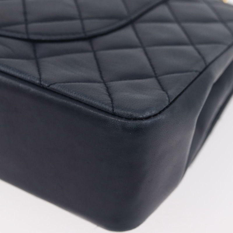 【日本直送】香奈兒 Matelasse 25 雙蓋鏈條包 羊皮 海軍藍 金 CC 標誌 正品 ka3835V-13