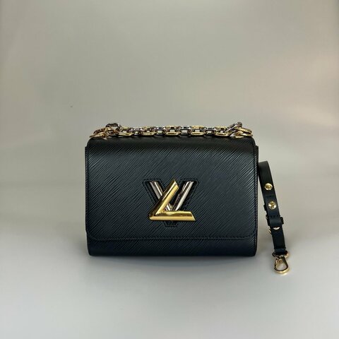 LV 黑水波紋皮革金銀轉釦TWIST包