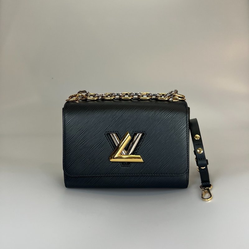 LV 黑水波紋皮革金銀轉釦TWIST包-1