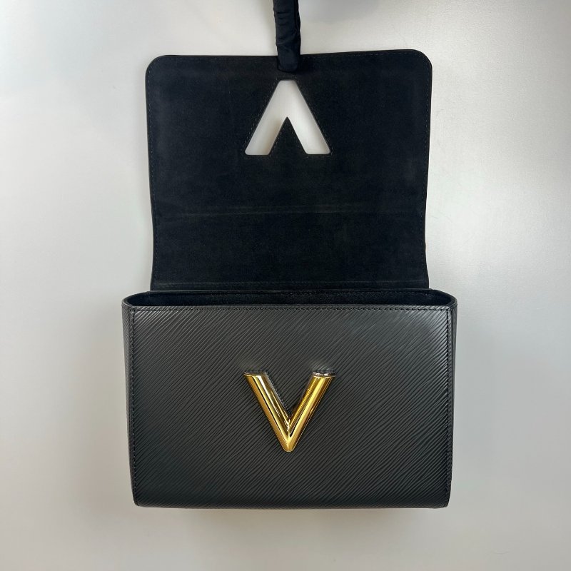 LV 黑水波紋皮革金銀轉釦TWIST包-5