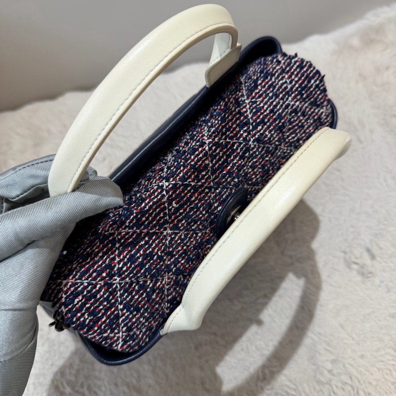 Chanel • 海軍藍牛皮銀釦毛呢鏈條包 2way 手提、斜背✔️-5