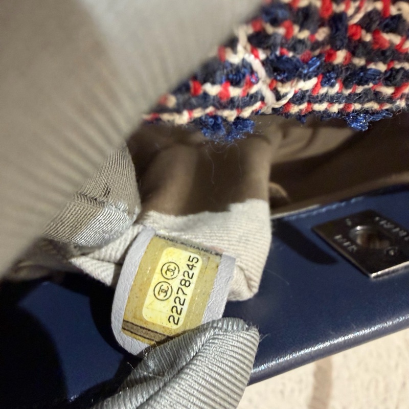 Chanel • 海軍藍牛皮銀釦毛呢鏈條包 2way 手提、斜背✔️-6