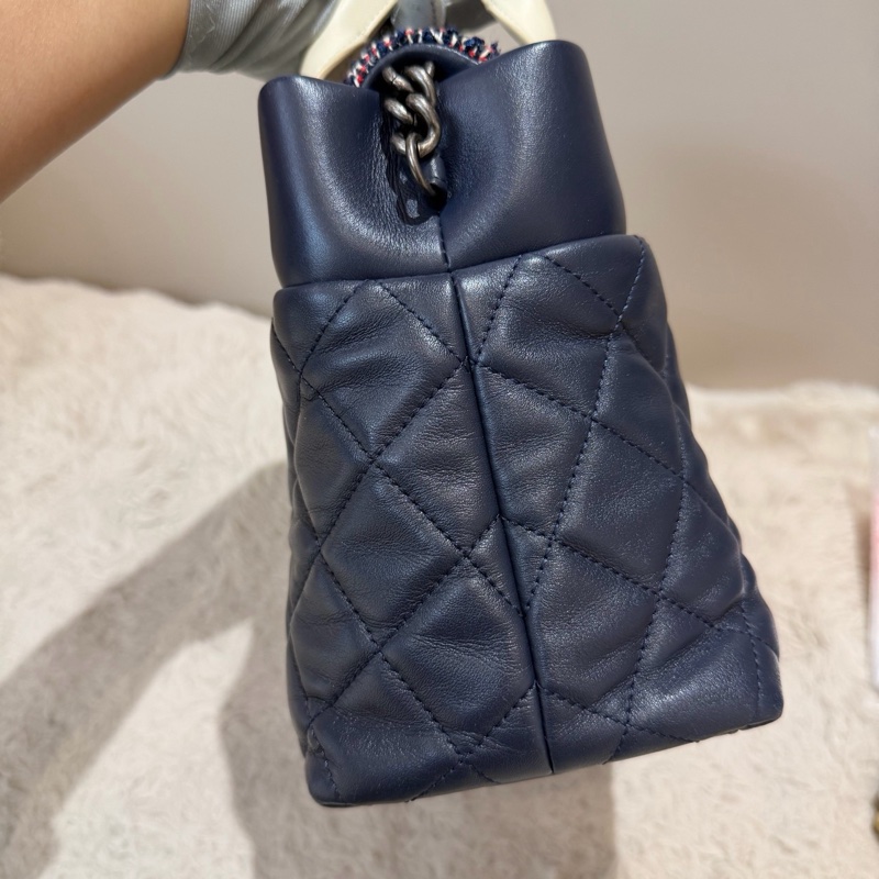 Chanel • 海軍藍牛皮銀釦毛呢鏈條包 2way 手提、斜背✔️-8
