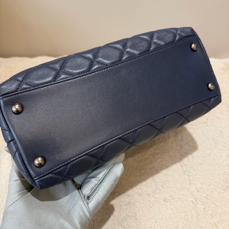 Chanel • 海軍藍牛皮銀釦毛呢鏈條包 2way 手提、斜背✔️-10