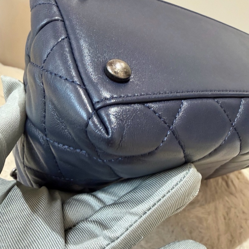 Chanel • 海軍藍牛皮銀釦毛呢鏈條包 2way 手提、斜背✔️-12