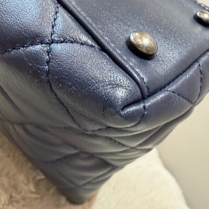 Chanel • 海軍藍牛皮銀釦毛呢鏈條包 2way 手提、斜背✔️-14