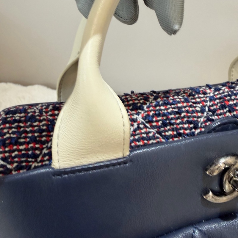 Chanel • 海軍藍牛皮銀釦毛呢鏈條包 2way 手提、斜背✔️-19