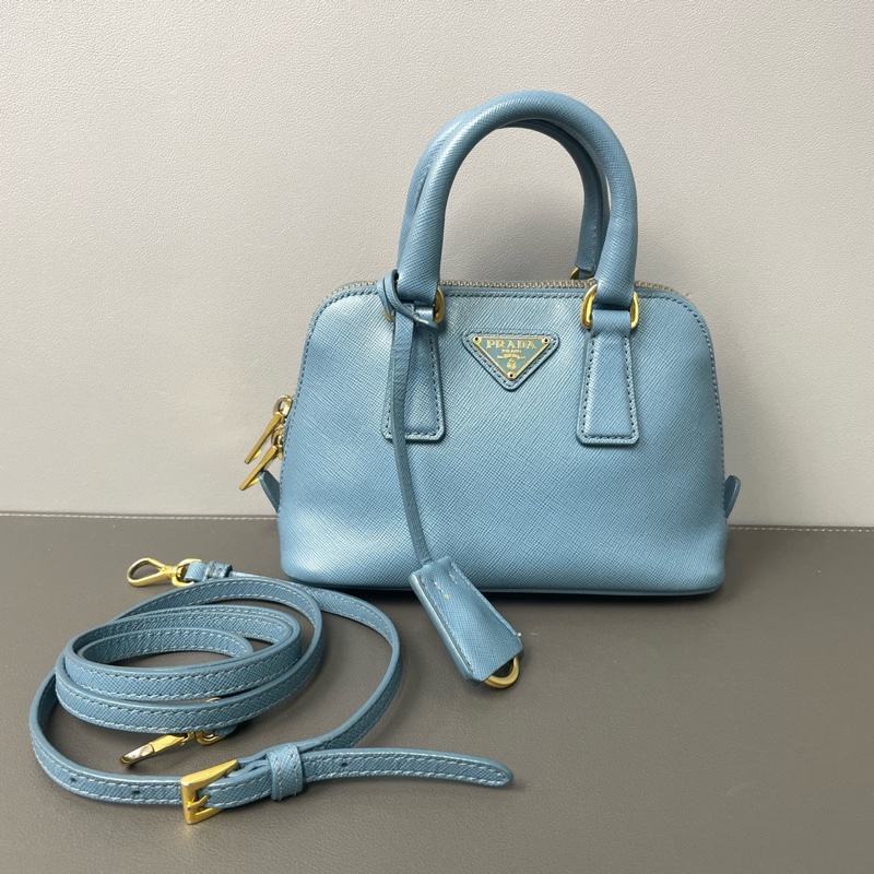 Prada • 經典十字紋牛皮迷你貝殼包 Baby Blue 寶寶藍-3
