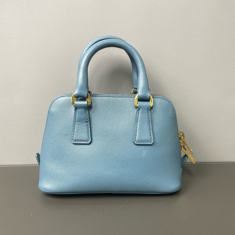 Prada • 經典十字紋牛皮迷你貝殼包 Baby Blue 寶寶藍-4