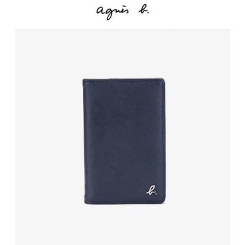 Agnes b防刮牛皮護照夾（深藍） 卡片夾設計現貨