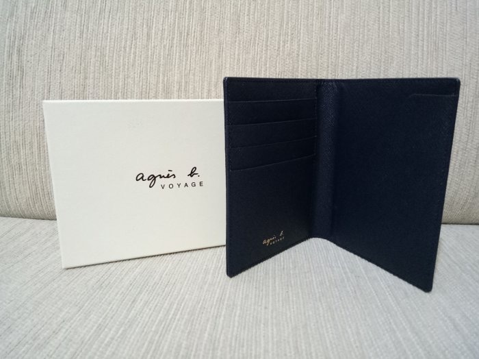 Agnes b防刮牛皮護照夾(深藍) 卡片夾設計現貨-2