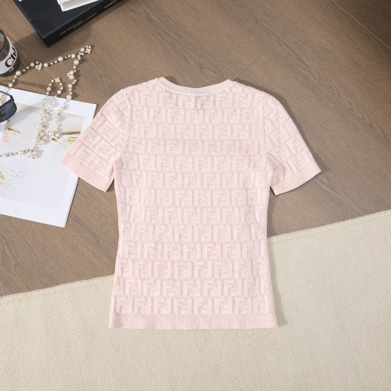 💯正貨支持鑒定✨ FENDI 櫻花粉 滿Logo針織上衣-8