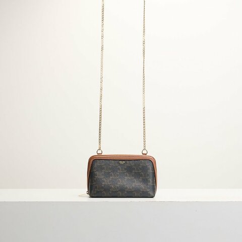 二手Celine 貝殼化妝包棕老花