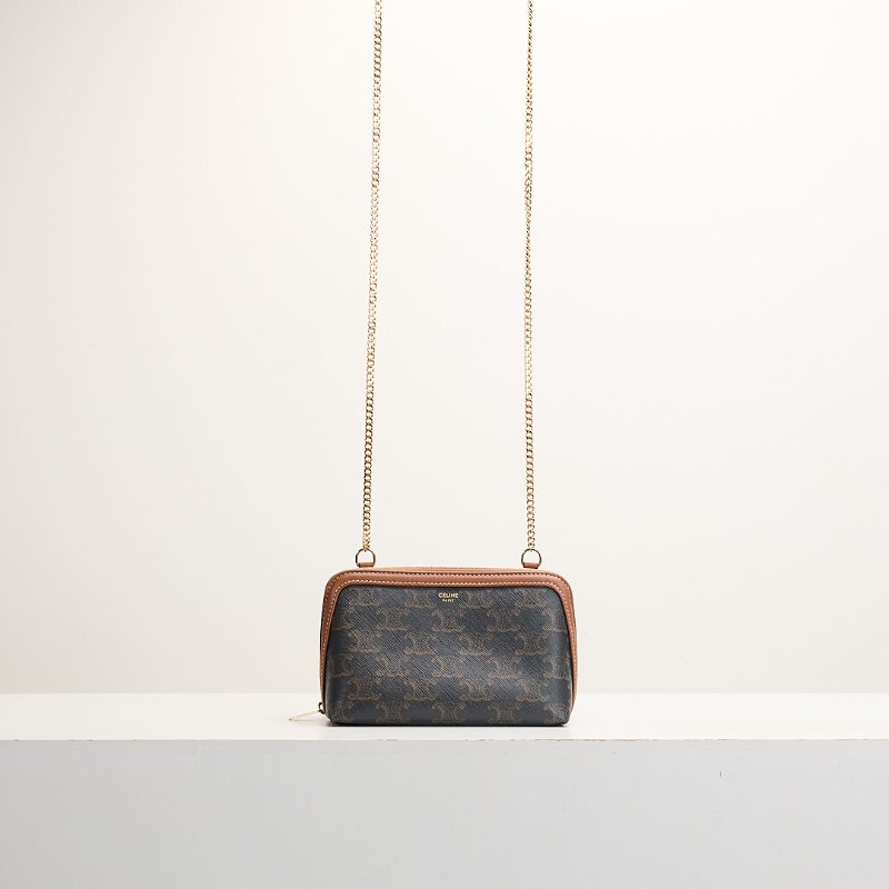 二手Celine 貝殼化妝包棕老花-0