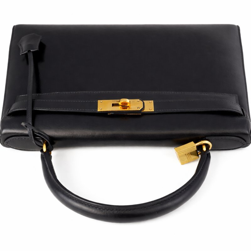 愛馬仕 Kelly 32 Sellier Box 皮 黑色 黑金 外縫 凱莉包 手提包 肩背包 金扣 GHW-6