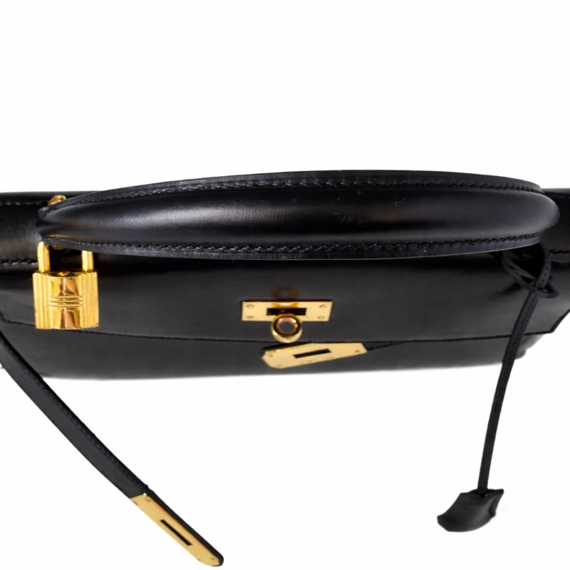 愛馬仕 Kelly 32 Sellier Box 皮 黑色 黑金 外縫 凱莉包 手提包 肩背包 金扣 GHW-10