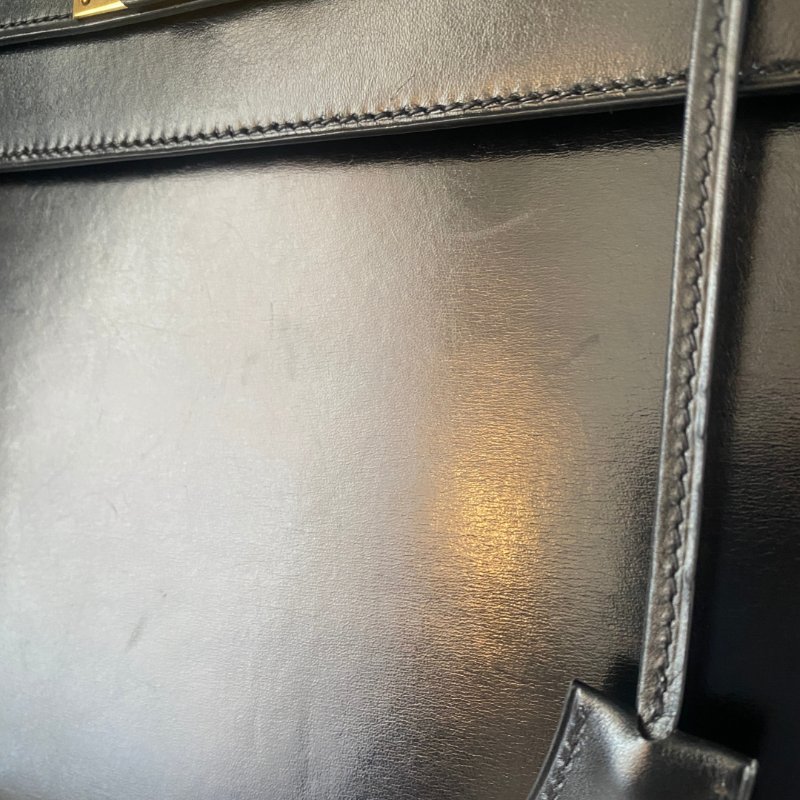 愛馬仕 Kelly 32 Sellier Box 皮 黑色 黑金 外縫 凱莉包 手提包 肩背包 金扣 GHW-11