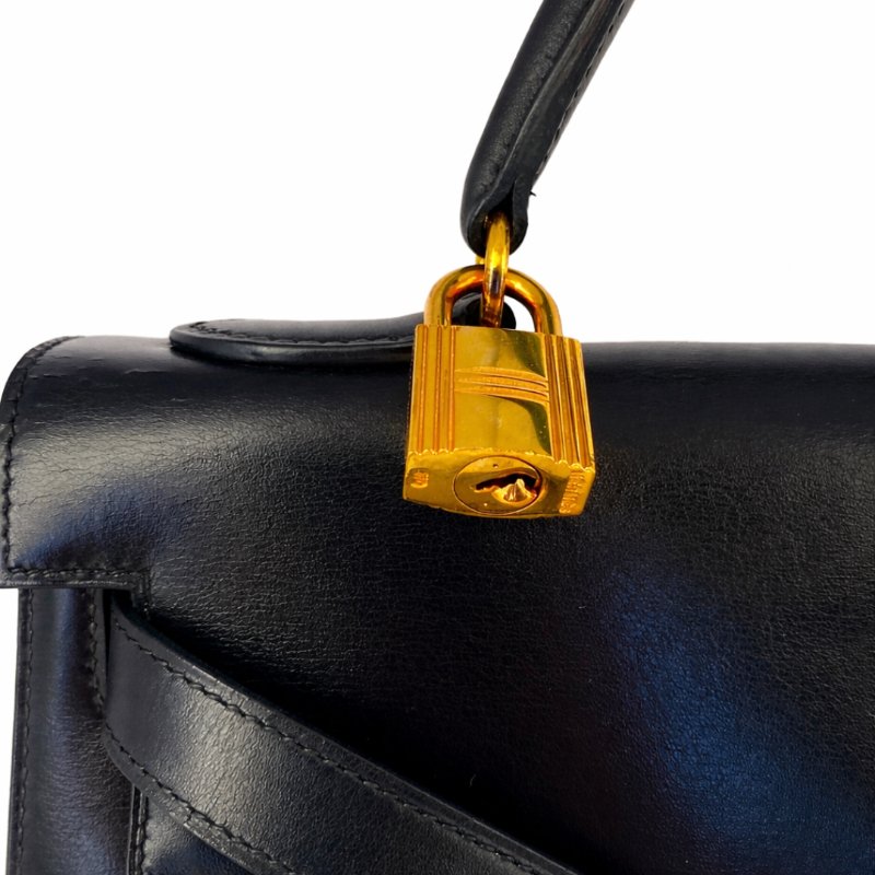 愛馬仕 Kelly 32 Sellier Box 皮 黑色 黑金 外縫 凱莉包 手提包 肩背包 金扣 GHW-14