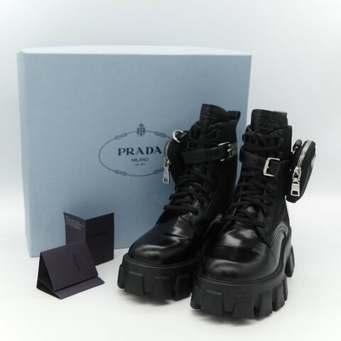 Prada 普拉達 Monolith 皮革 尼龍 軍靴 靴子 EU38.5