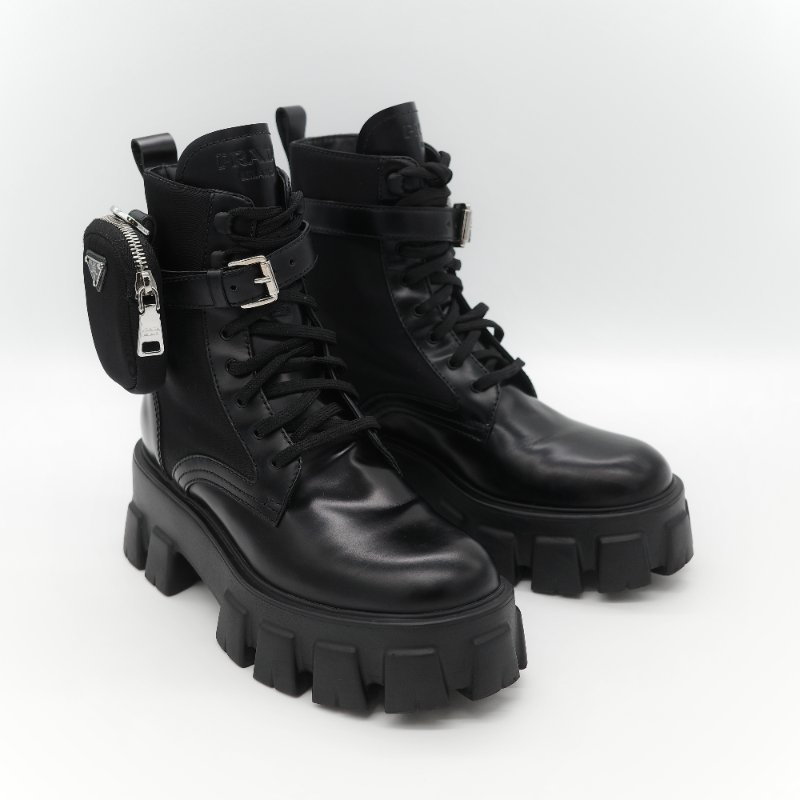 Prada 普拉達 Monolith 皮革 尼龍 軍靴 靴子 EU38.5-3