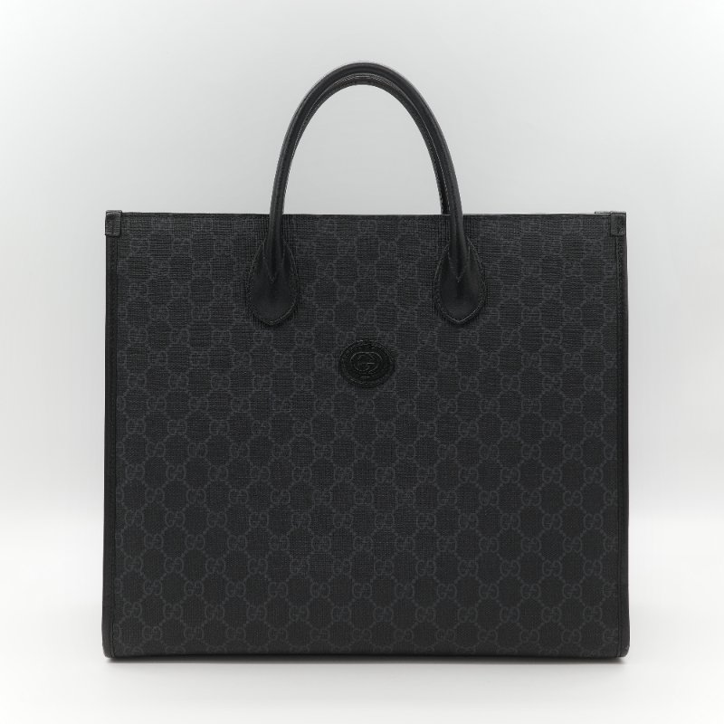 Gucci 古馳 黑色 GG Supreme 帆布 Interlocking G 中型手提包 兩用包-1